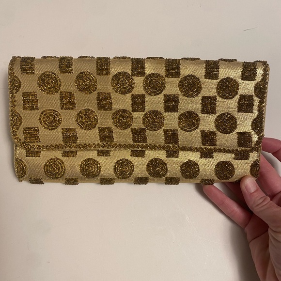 Handbags - Vintage beaded Gold Clutch Bag